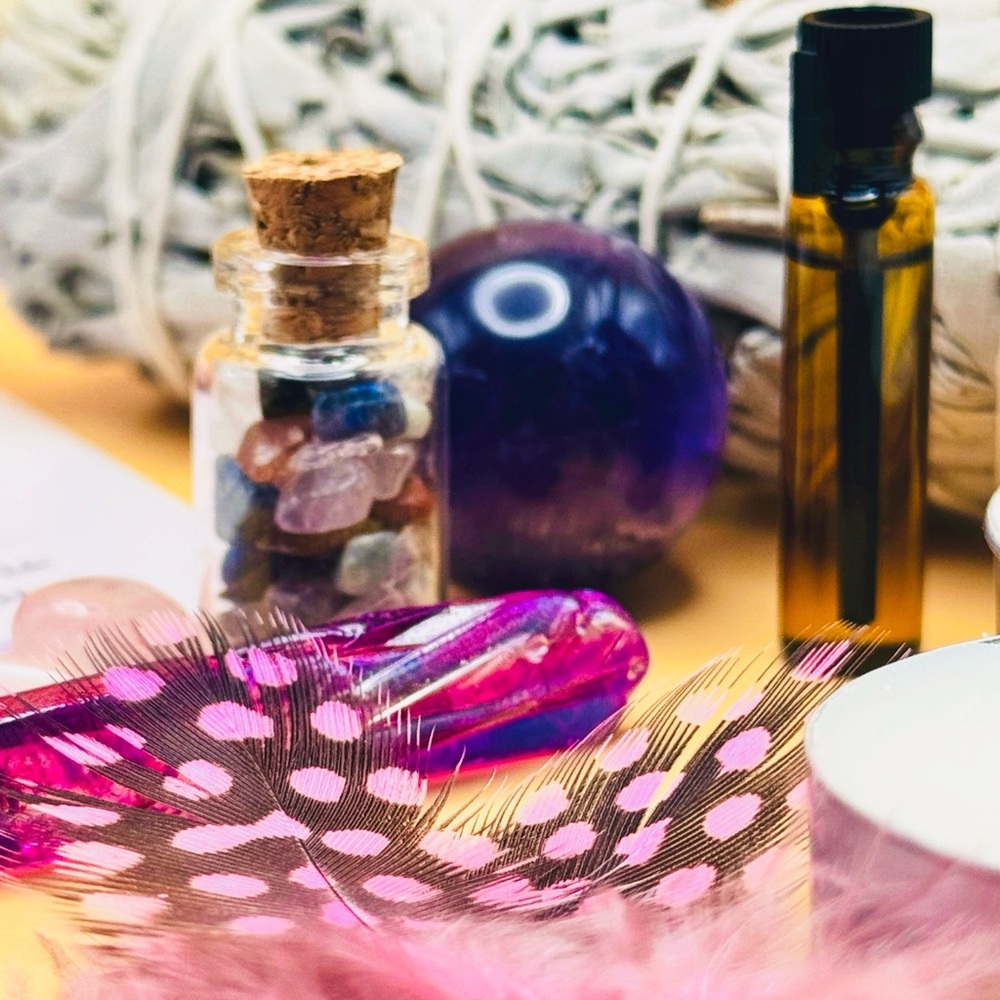 Energy Healing Crystal Protection Gift Set - Colorful Gemstone and Feather Set